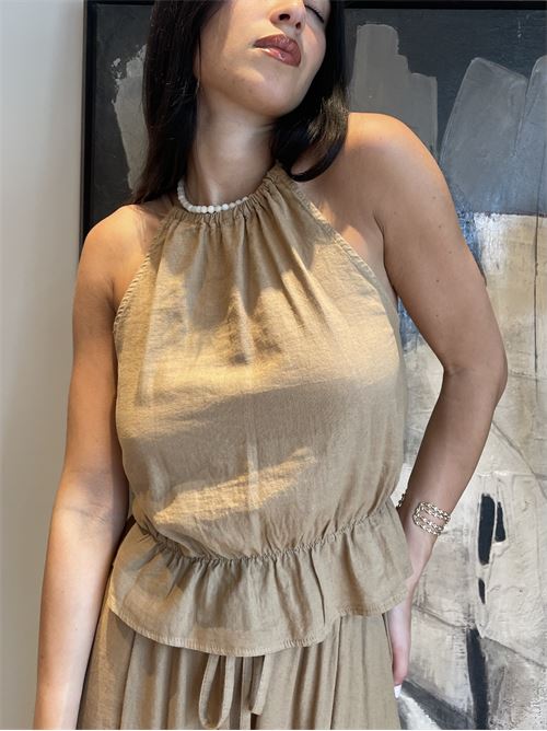 Top con scollo americana in lino DIECI MINUTI | 118042